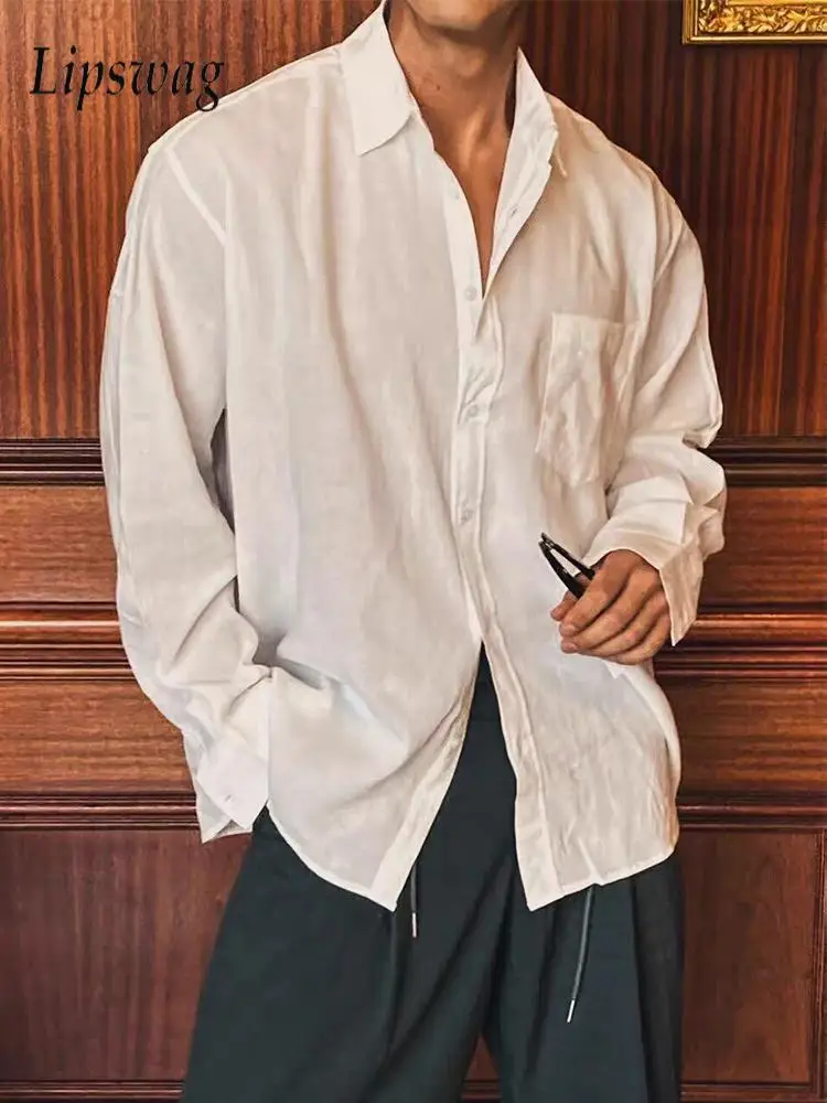 

Trendy Men's Solid Color Shirts 2025 Autumn Fashion Turn-down Collar Button-up Shirt For Mens Daily Leisure Breathable Cardigans