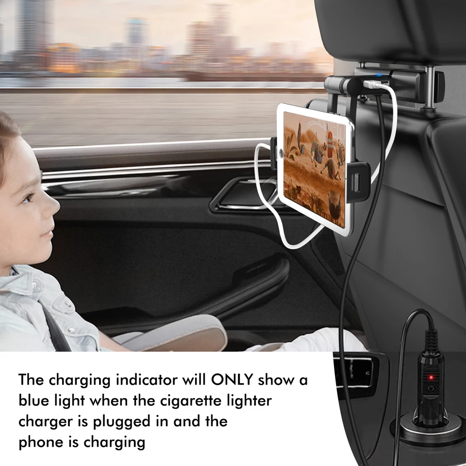 HKGK Foldable Car Back Seat Headrest Tablet Phone Car Holder Stand With USB Charger Support For Xiaomi iPhone iPad Car Mount