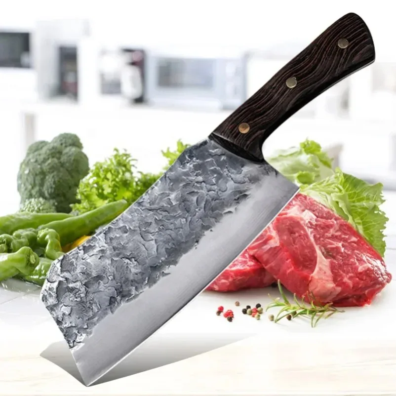 Hackmesser, handgeschmiedetes Hackmesser, Küchenmesser für Fleisch und Gemüse, Edelstahl-Schneidemesser, Messer mit Holzgriff