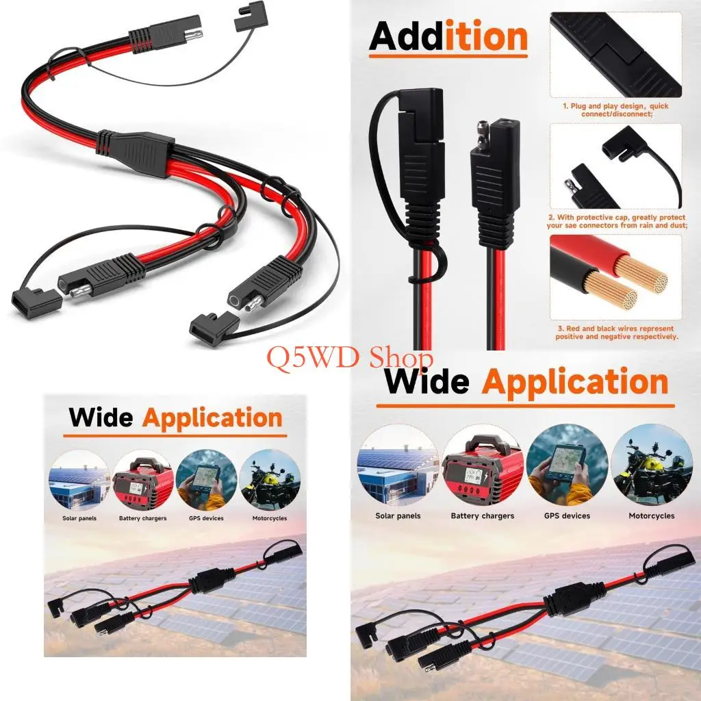 Q5WD 12inch SAE Splitter Cord High Conductivity Cores Double Output Suitable for Solar Charges Easy Carry Electronics