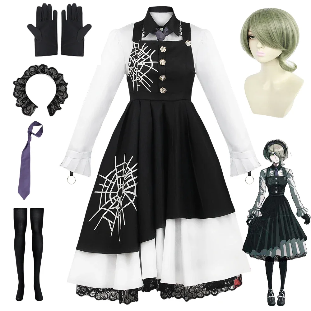 Tojo Kirumi gra sukienka Cosplay Danganronpa V3 Tojo Kirumi przebranie na karnawał peruka mundur strój pokojówki kostiumy Halloween dla kobiet