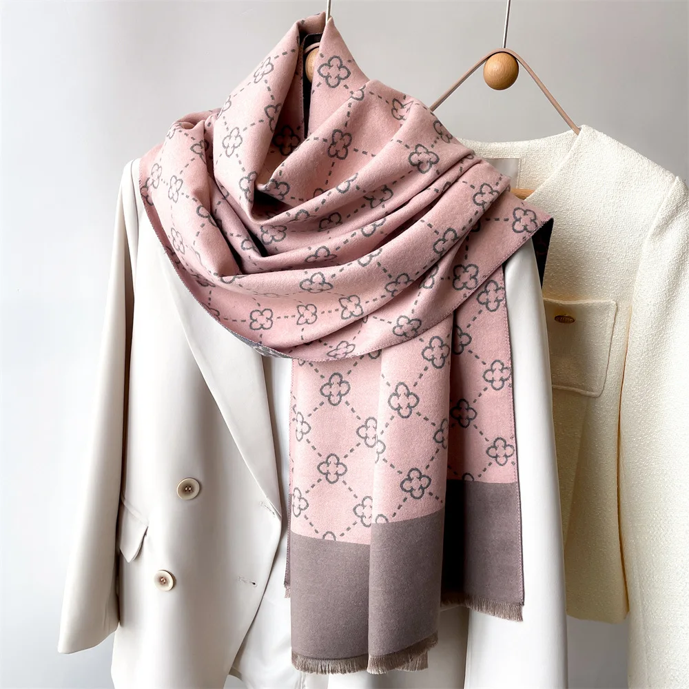 2024 Luxury Floral Print Scarf for Women Warmer Winter Cashmere Pashmina Scarves Shawls Female Thick Blanket Wraps Foulard