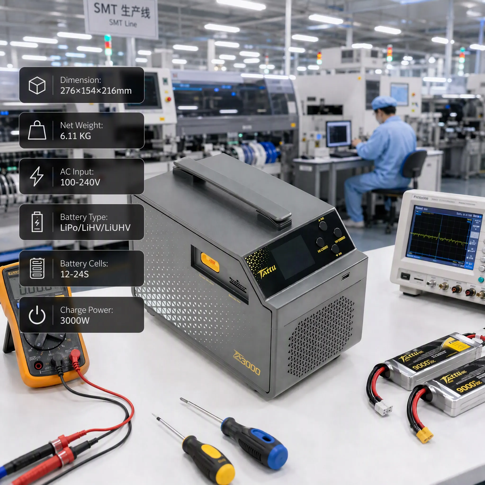 TA3000 3000W Dual-Channel Charger Discharger 60A Per Channel 6-14S CAN Bus for Agricultural UAV Battery