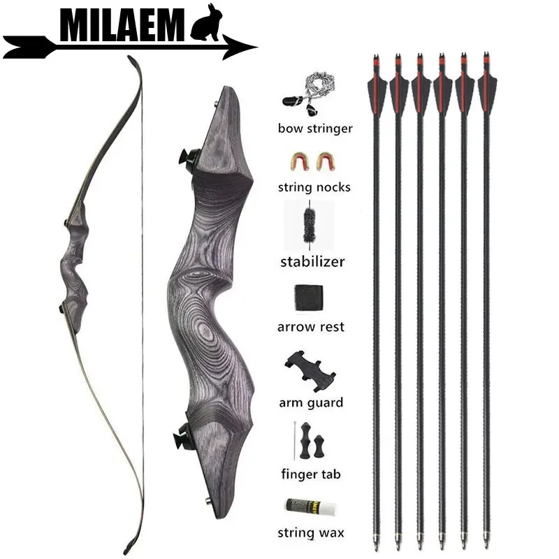 

60 Inch Bow 30-60lbs Recurve Bow and Arrow Set Archery Takedown Hunting Bow Spine 500 Carbon Arrow Target Shooting Kit