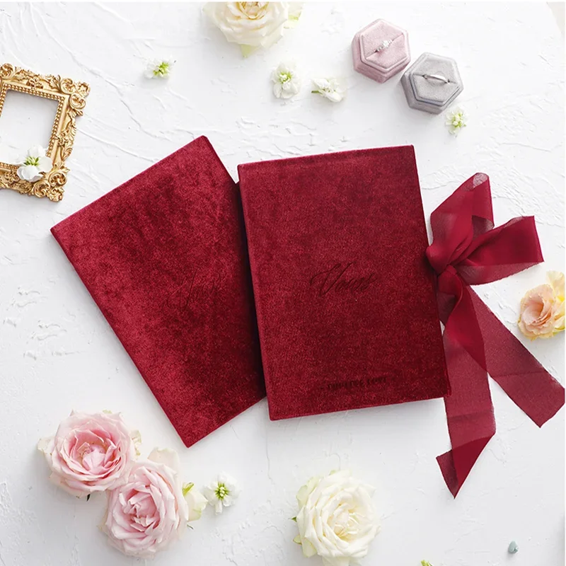 2pcs can custom names wedding favor velvet ins bride groom vows card party blue red pink quality oath books Declaration of love