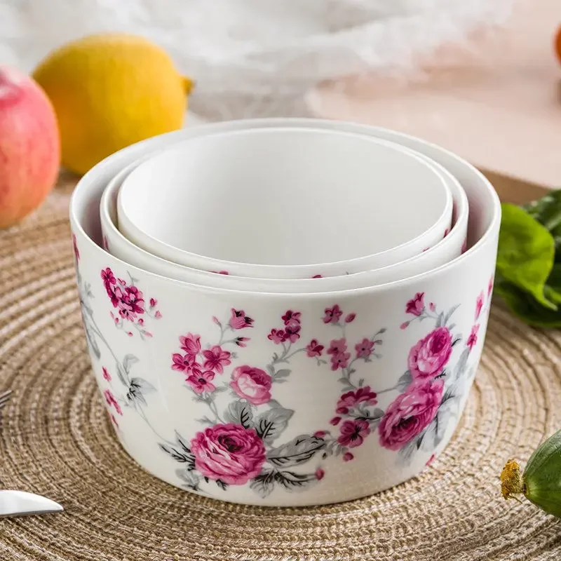 3 Pieces of Ceramic Fresh Bowl Set Fresh Food Box Lunch Box Lunch Box with Lid Bowl Can Be Used In Microwave Oven Rice Bowl Weed