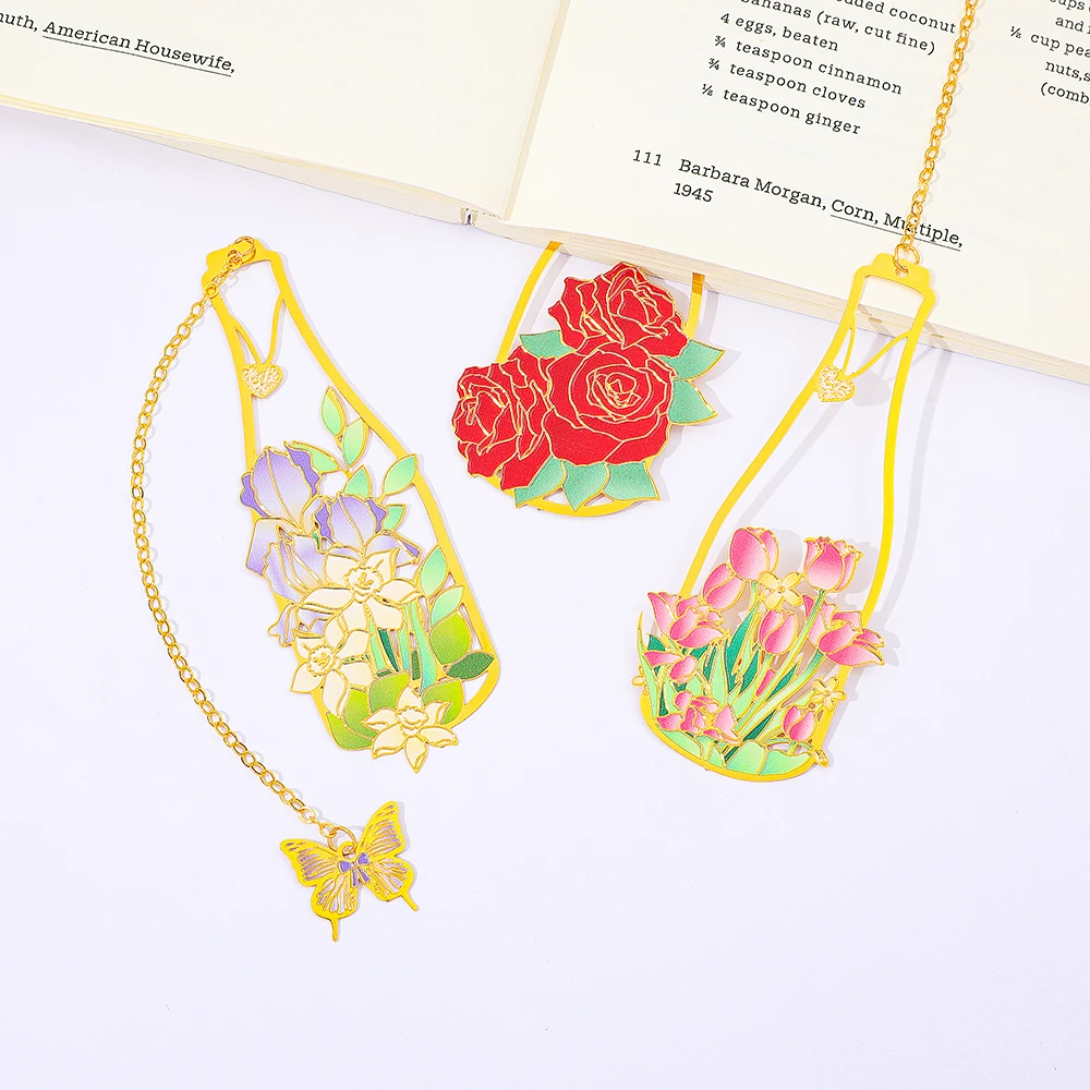 

Креативная металлическая закладка-ваза с розовым тюльпаном, подарок-закладку для жены, подруги, сестры, учителя и родителей, практичные аксессуары для книг