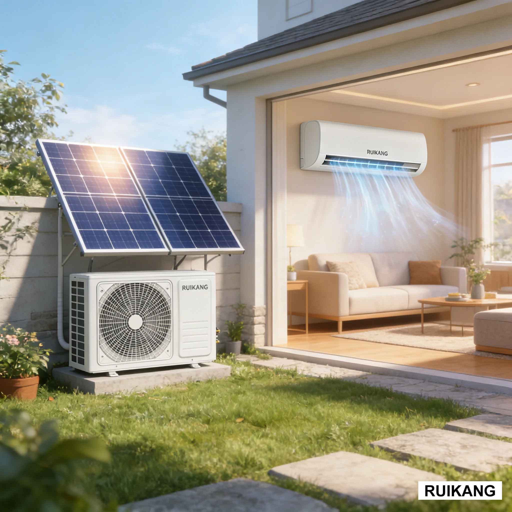 Sustainable Cooling 12000 BTU Split Wall Mounted Hybrid Solar AC with DC Inverter Compressor for Home and Office