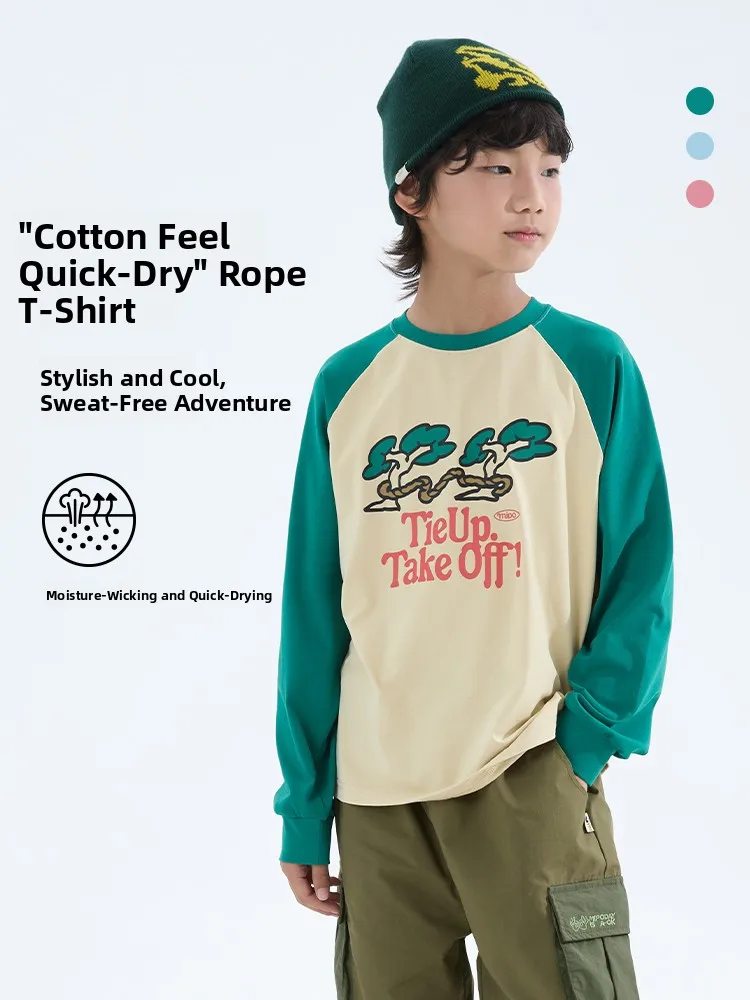 Mipo Children's Long Sleeve T-Shirt Quick Dry Outdoor Sports Hiking Breathable Shoulder Printed Casual Fit Polyester Fiber