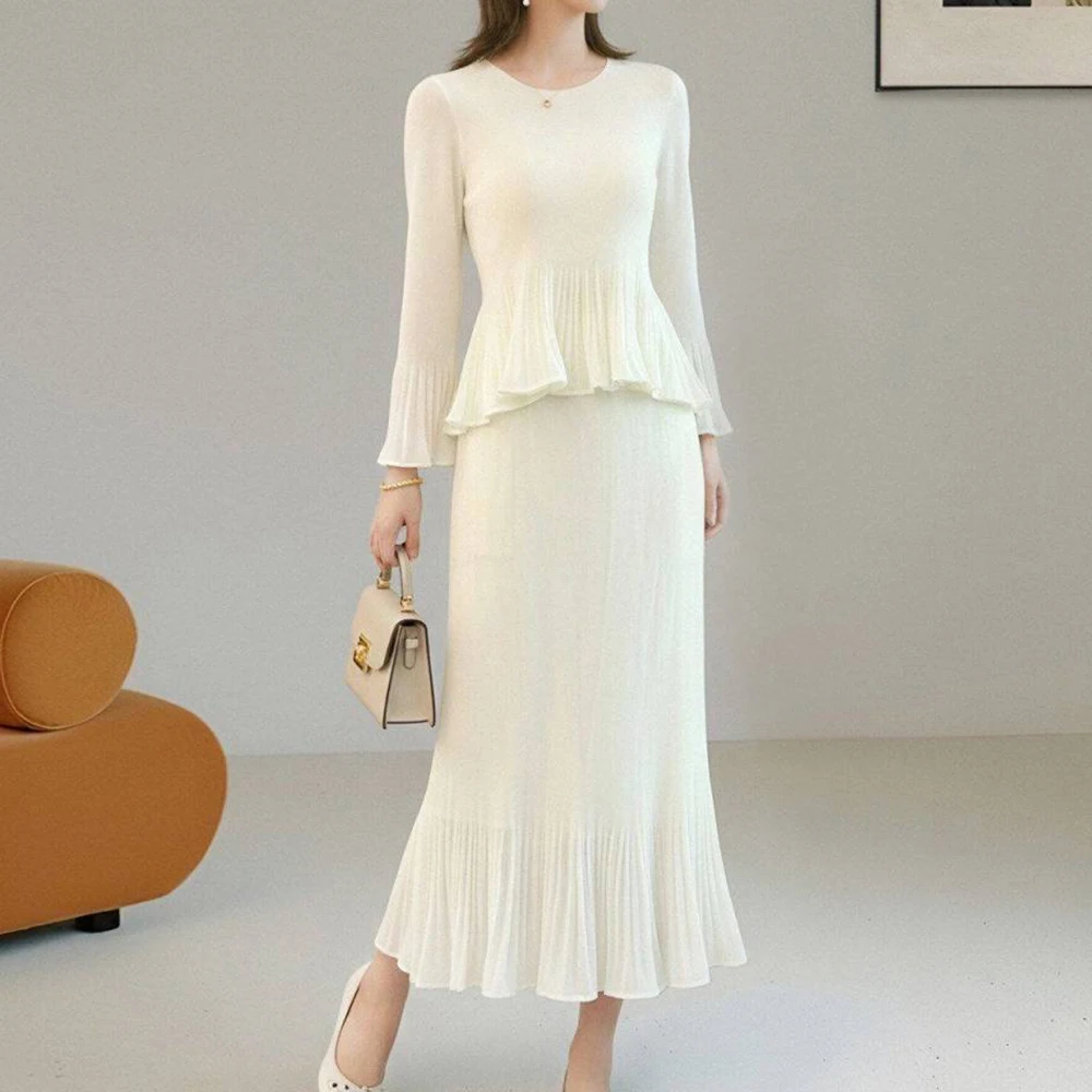 Pleated ruffle edge top, fishtail skirt temperament suit, European and American foreign trade fashion  women's clothing
