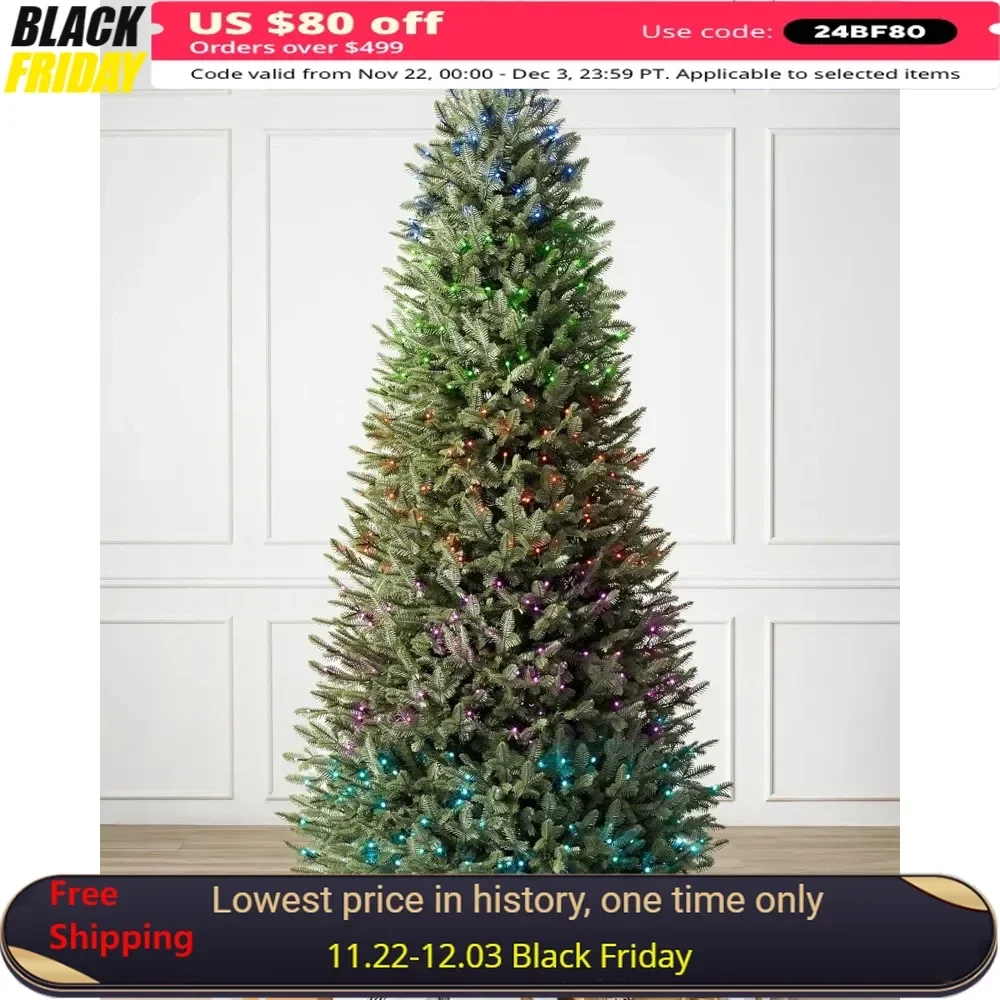 6.5ft Christmas Tree, Easy Storage with Storage Bag, Twinkly Multicolor String Light, Pre-Lit Fir Slim Artificial Christmas Tree