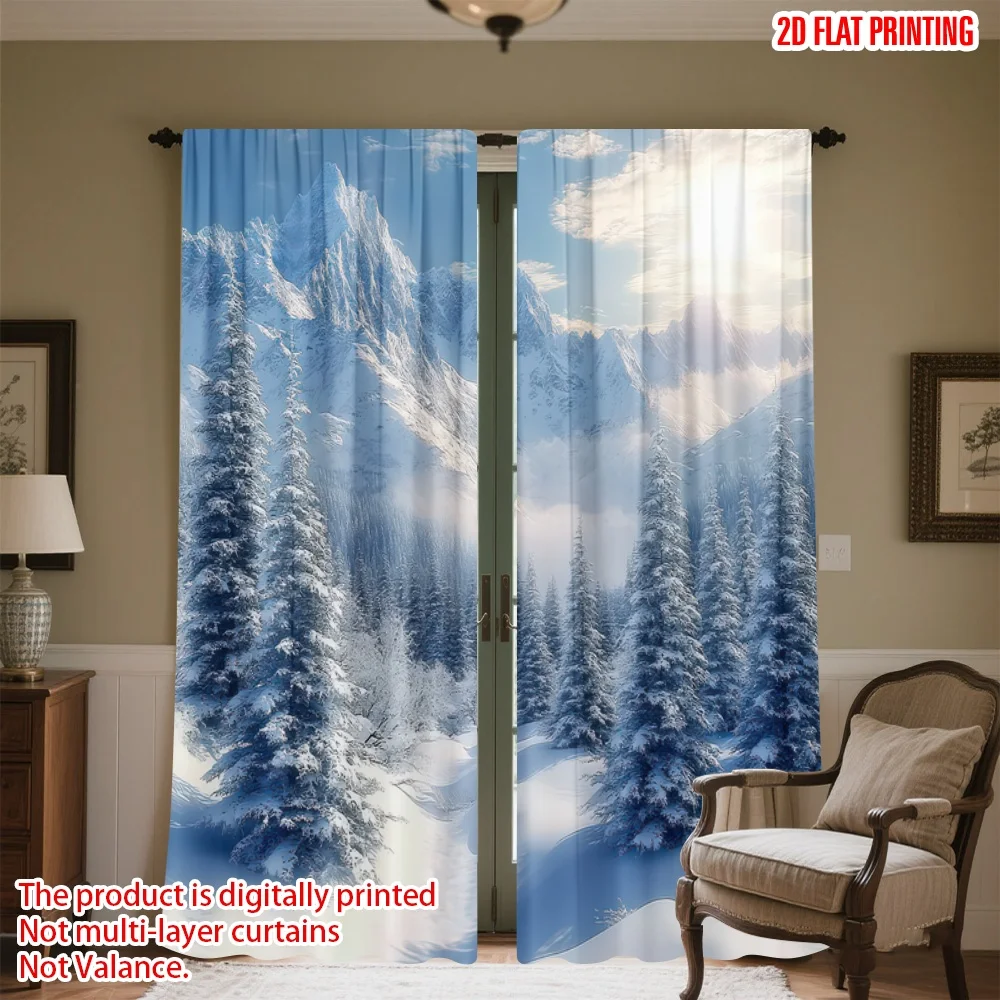

2D flat printing 2pcs Curtain Snowy Mountain Sunrise Digital Printed Polyester Drapes All Season Party & Holiday Decor for Art