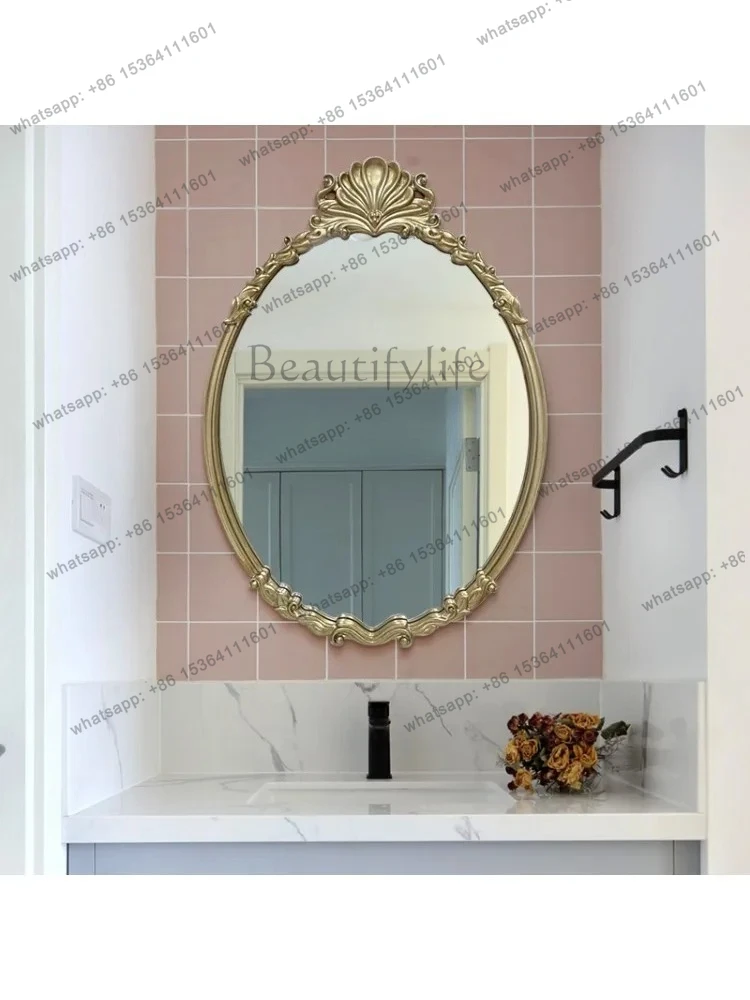 French bathroom carved mirror toilet makeup mirror wall hanging light luxury wall hanging vanity mirror