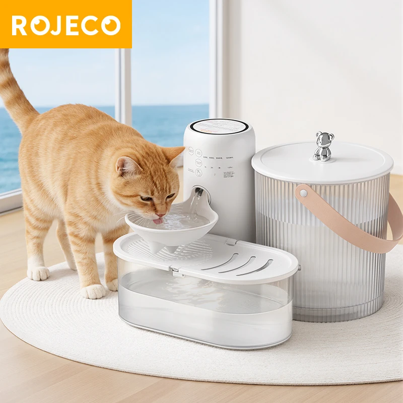 

Автоматический фонтанчик для воды ROJECO без фильтров, с наклонной подставкой, беспроводной, 2600 мАч, для собак и кошек, поилка-фонтан