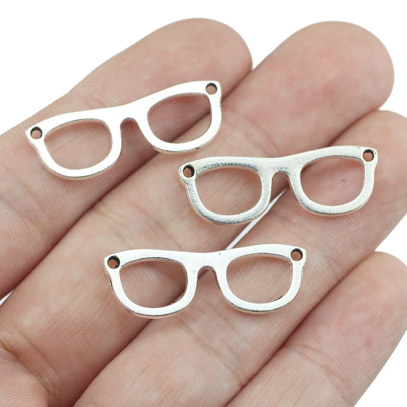 20 Pieces 10x29mm Antique Silver Color Glasses Frame Charms