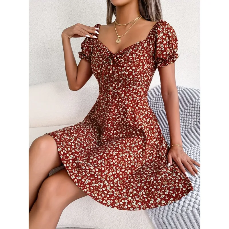 Vestido de talla grande 1XL-5XL a la moda para mujer, vestido de manga corta con estampado Floral, pantalón corto informal para mujer, vestido Min