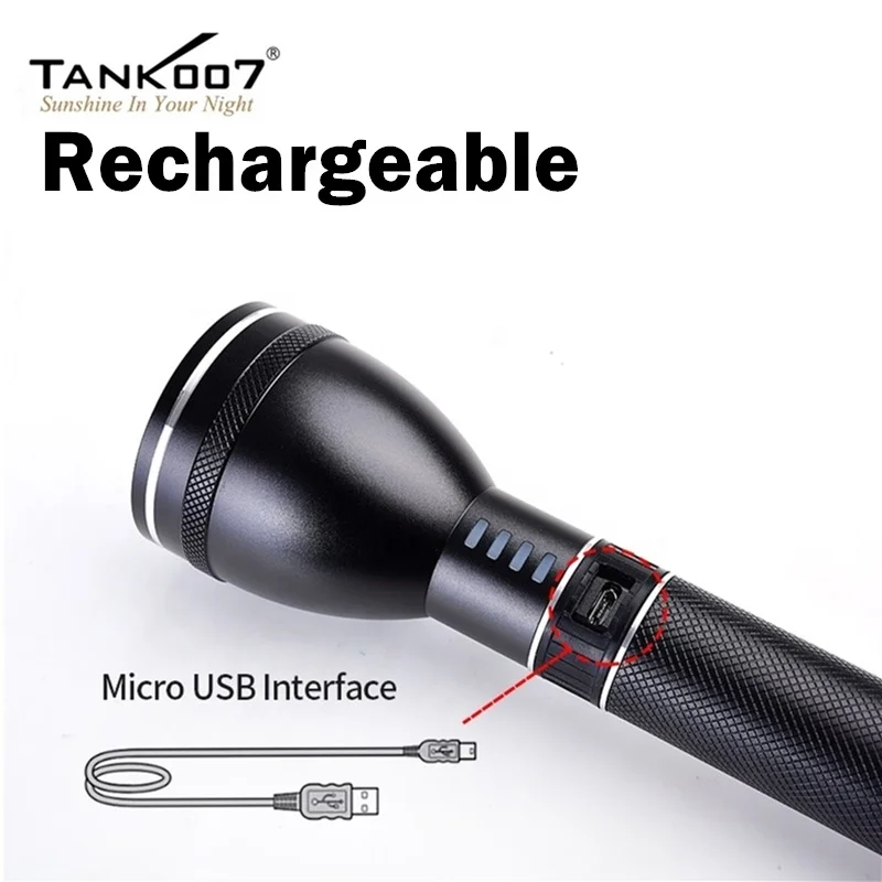 Tank007 A604 Outdoor Emergency Long Size USB Rechargeable 1000m Long Range Led Flashlight