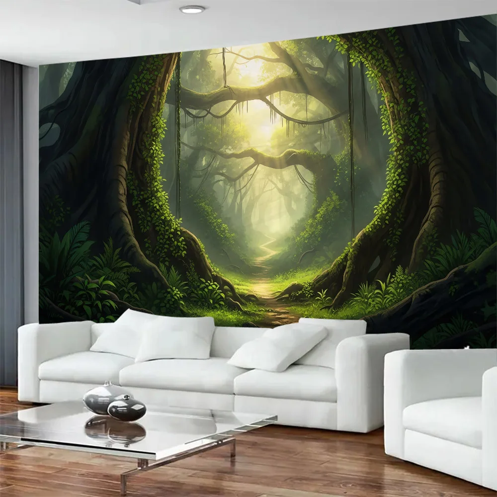 

Mysterious jungle tapestry, tropical rainforest fabric mural, psychedelic home art decoration, bedroom living room wall hanging