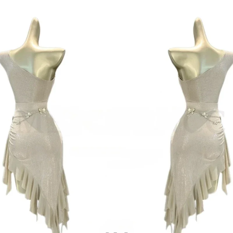 Sexy Latin Dance Kleid Anzug Frauen Off-the-schulter Taille Kette Rock Samban Rumba Salsa Dance Training Leistung sey Kostüm