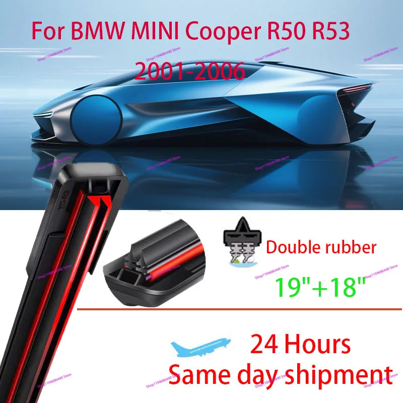 

For BMW MINI Cooper R50 R53 2001-2006 Double rubber Car Front Wiper U-Shape Soft Rubber Boneless Wiper HD Durable Wiper 19"+18"