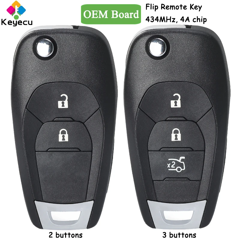 KEYECU OEM Flip Remote Control Car Key With 2 3 Buttons 434MHz 4A Chip Fob for Chevrolet Trax Spark Sonic 2021 2022, Cruze 2015