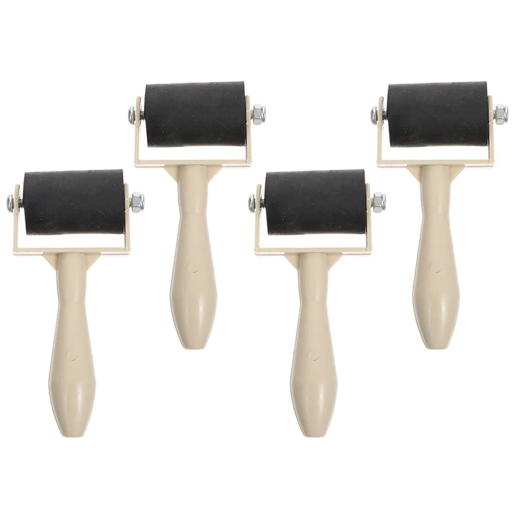 

4pcs Portable For Printmaking Ink Applicator Durable Glue Roller Plastic Rubber Handle Art Craft Tool Stamping Printing
