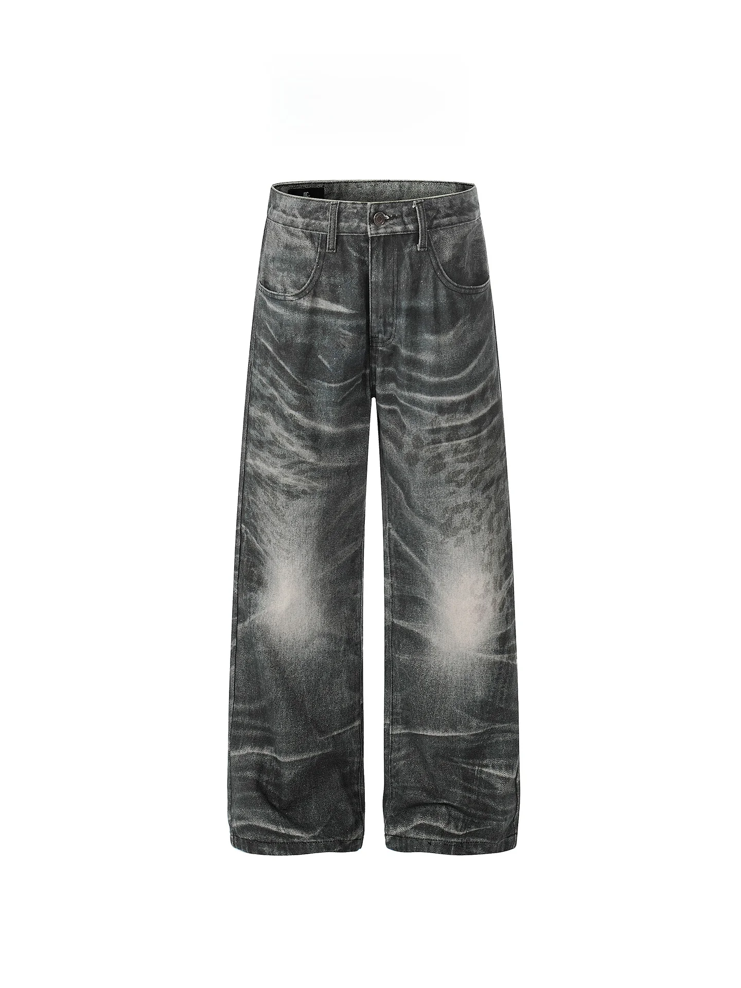 

Freecenter American Waed Straight Leg Jeans Loose Wide Leg Retro Bla ey Cleanfit Long Pants Cotton l Waist Jeans