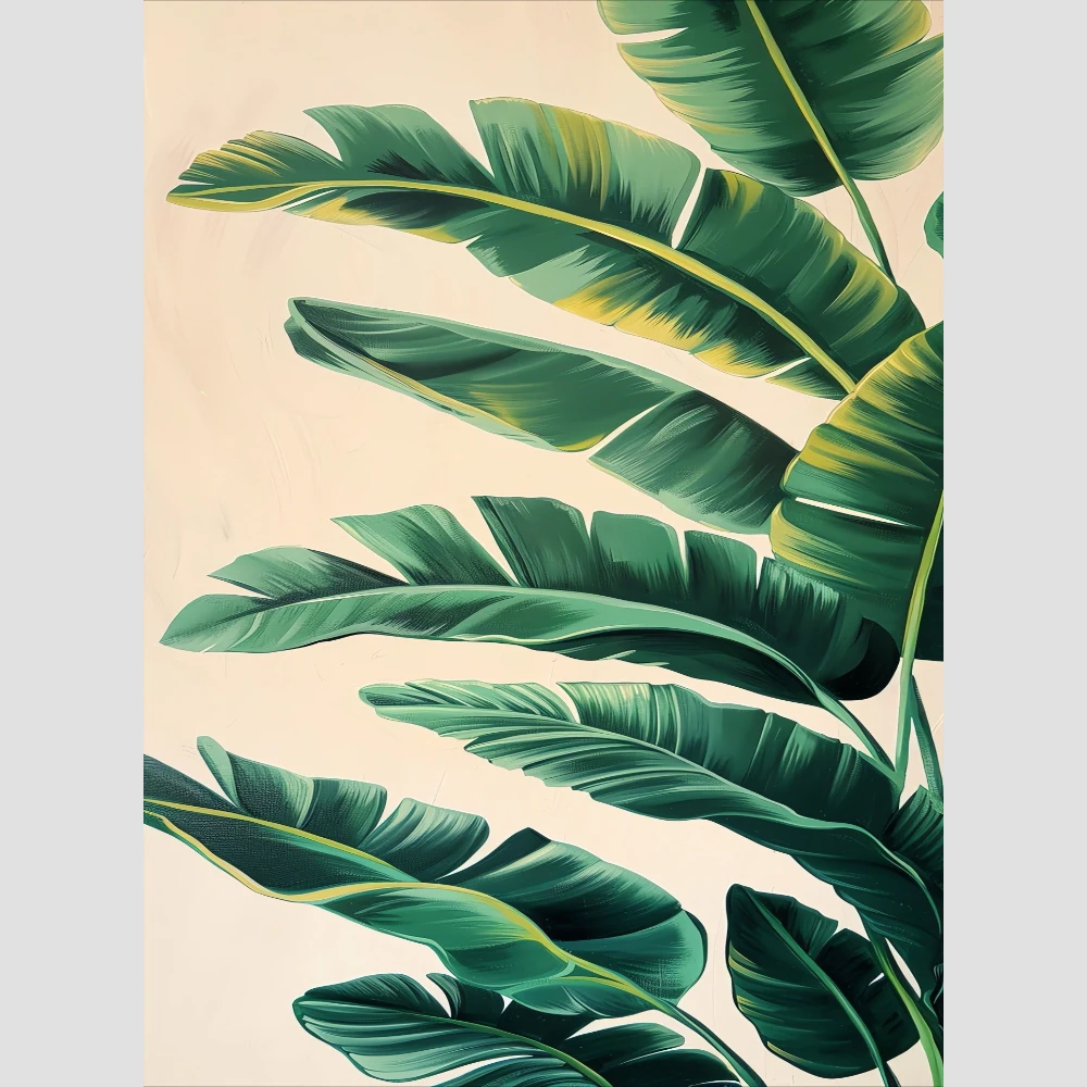 Oil Painting Tropical Green Banana Leaves Modern Wall Decor for Living Room Bedroom Perfect Gift No Frame