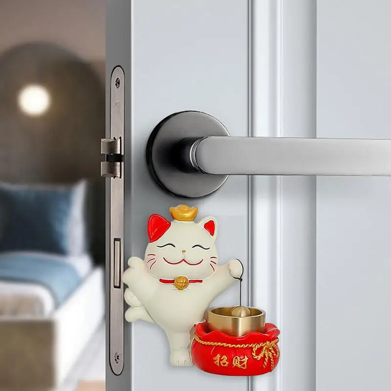 กริ่งประตูแมวกวักนำโชคมีกาวติดสำหรับตกแต่งประตูกริ่งจักรยานกระดิ่งติดประตูดีไซน์แมวกวักนำโชคสวยงามดึงดูดความมั่งคั่ง