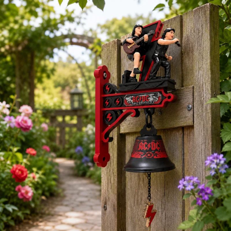 AC/DC Vintage Wall Mount Bell, Lightning Logo Stage Performer Figurine Rock Band Wall Hanging Decor Bell,Garden Yard Ornament