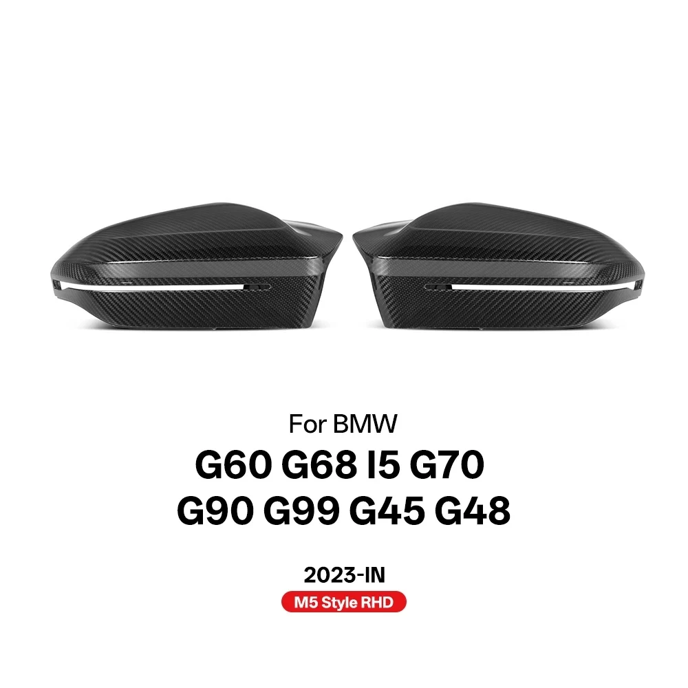 Real Dry Carbon Fiber Car Side Door Wing Rearview Mirror Cover Caps For BMW G60 G68 I5 G70 G90 G99 G45 G48 2023-IN M5 Style image 3