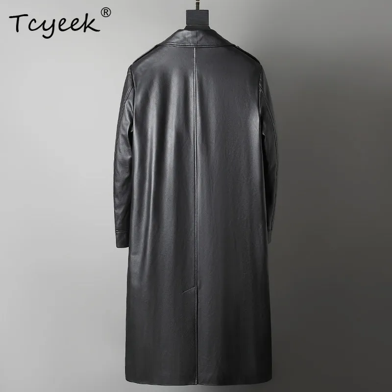 Tcyeek Real Leather Jacket Men Natural Calfskin Mens Coats Long Trench Coat  Autumn Clothing Thin Style Trendy Jaqueta De Couro