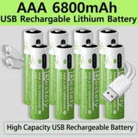 New 1.5v AAA 6800mAh Lithium Rechargeable Batteries USB AAA High Capacity Li-ion Battery 2000 times cycle with Type-C free cable