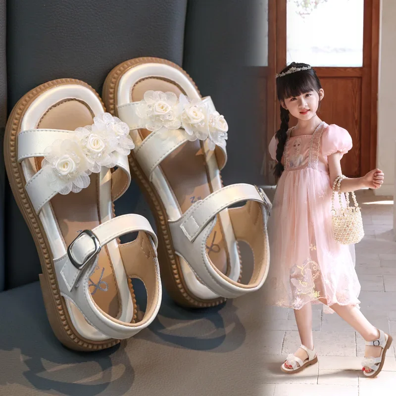 

Children's Sandals 2025 New Summer Fashion Flower Girl Princess Sandals Soft Bottom Non Slip Children's Flat Casual Beach Shoes