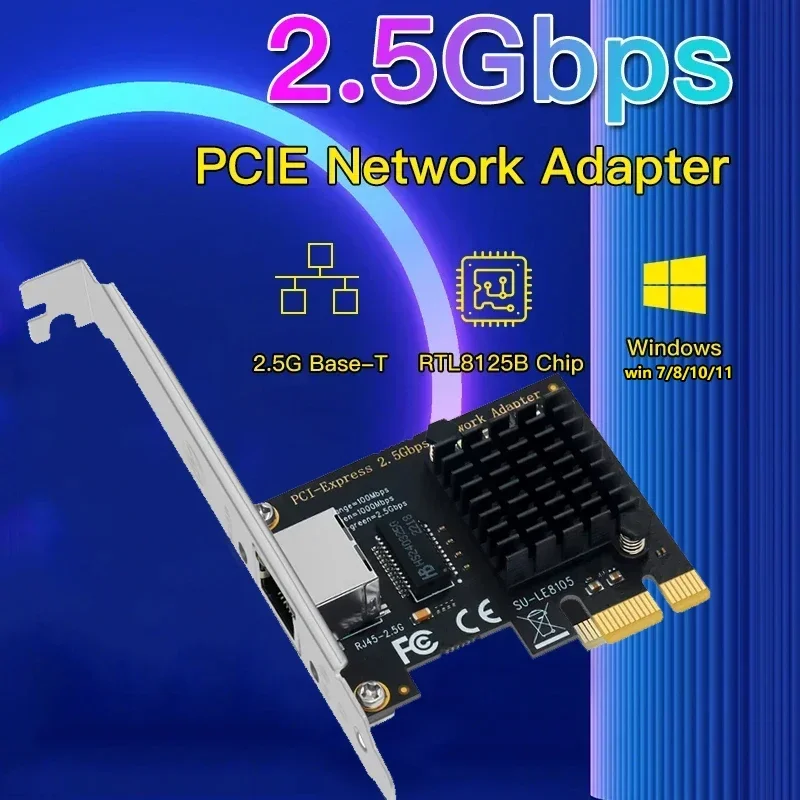 Беспроводная сетевая карта PCI-E на RJ45, 2,5 Мбит/с, 10/11 Гбит/с ,2500Mbps Wireless Network Card PCI-E To RJ45 Adapter 2.5Gbps Ethernet Wired LAN Controller Lan card For Win7/8/10/11 Intel I225