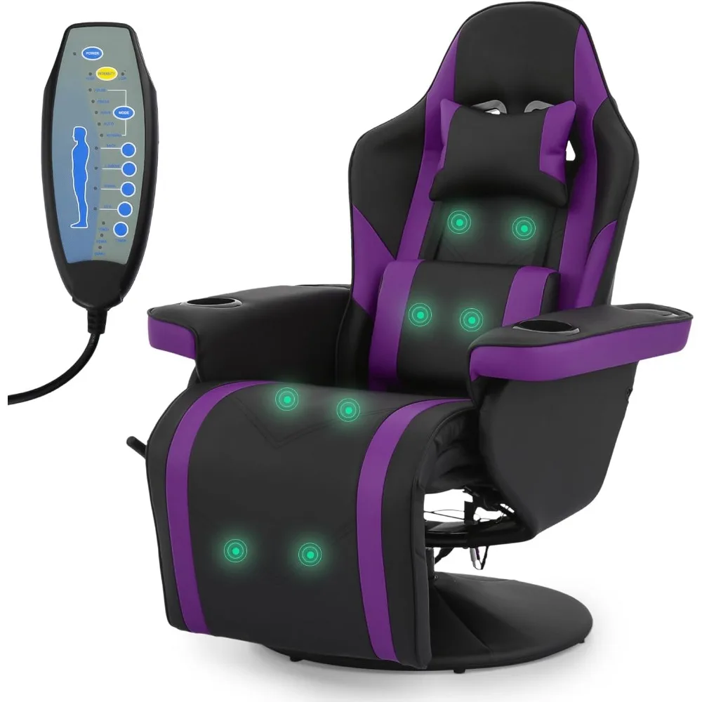 

Massage Gaming Recliner Chair，PU Leather Seat Swivel Adjustable Reclining Game Chair with Headrest, Lumbar Support, Footrest