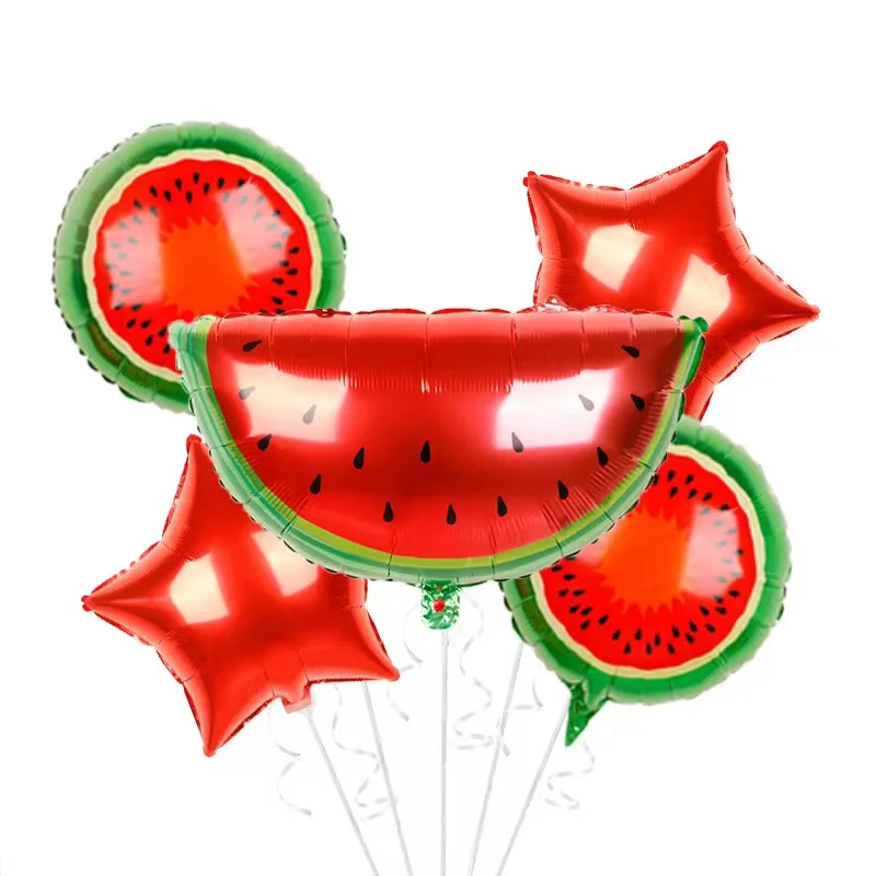 6pc/Set of Watermelon Foil Strawberry Banana Fruit Balloons Summer Themed Birthday Party Decorations Baby Bath Supplies