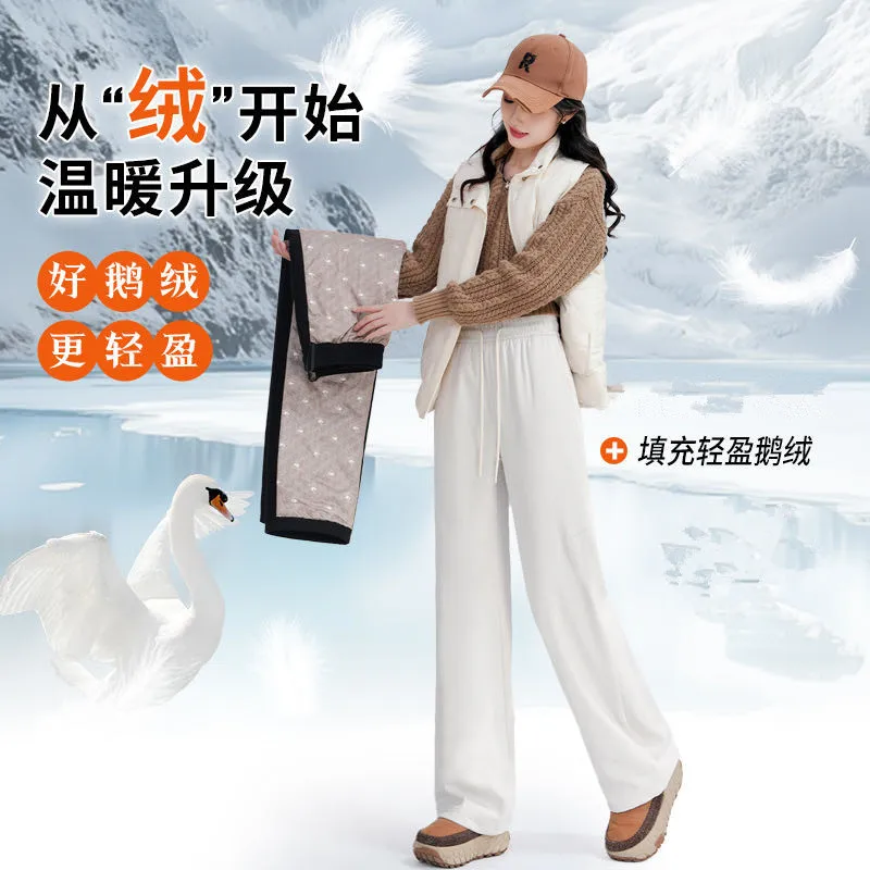 أوزة أسفل السراويل النساء الشتاء عادية مستقيم أسفل السراويل موضة واسعة الساق يندبروف السراويل السميكة panatalones دي موهير PT-635