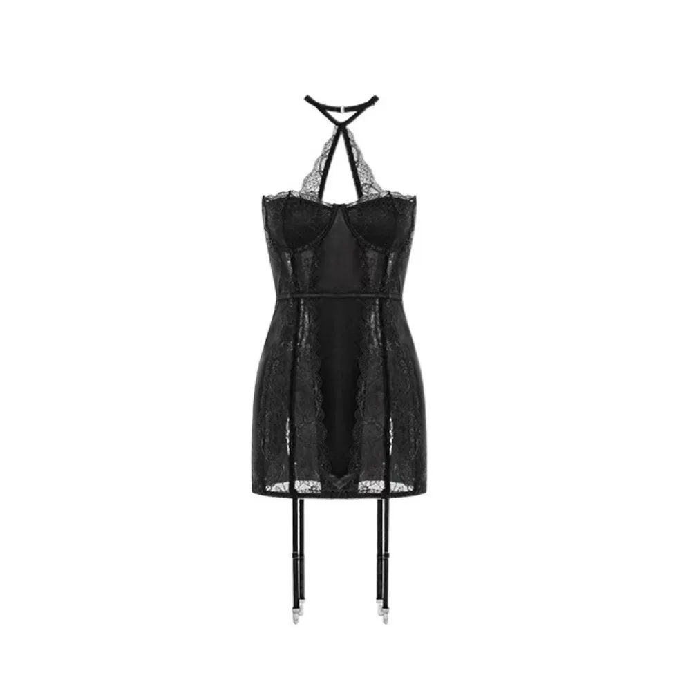 

Comfortable Slim Fit Lace Nightgown Satin Silk Halter Mesh Nightwear Women Lingerie Sweet Sleeveless Nightdress Women