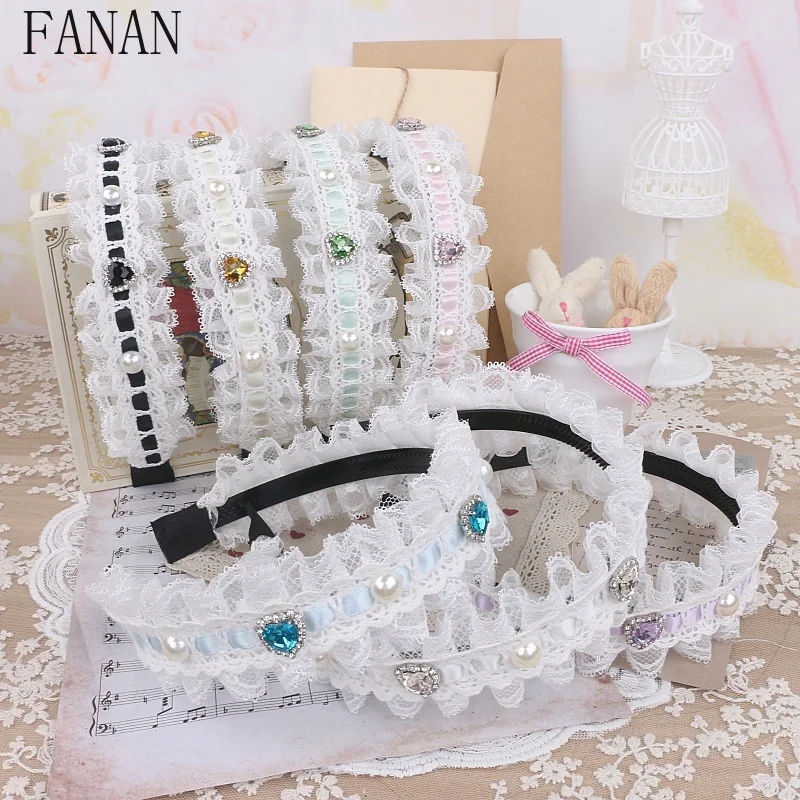 

Girl Hairbands Japanese Style Lace Love New Headwear Rhinestone Lolita Hair Accessorie Sweet and Cute Headband for Women
