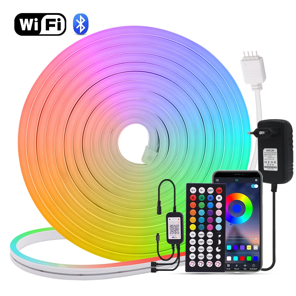 DC12V pasek Neon RGB Tuya elastyczna Neon sterująca pilot WiFi SMD3535 96 diod/m IP67 wodoodporna taśma LED wstążka 0.5m-5m