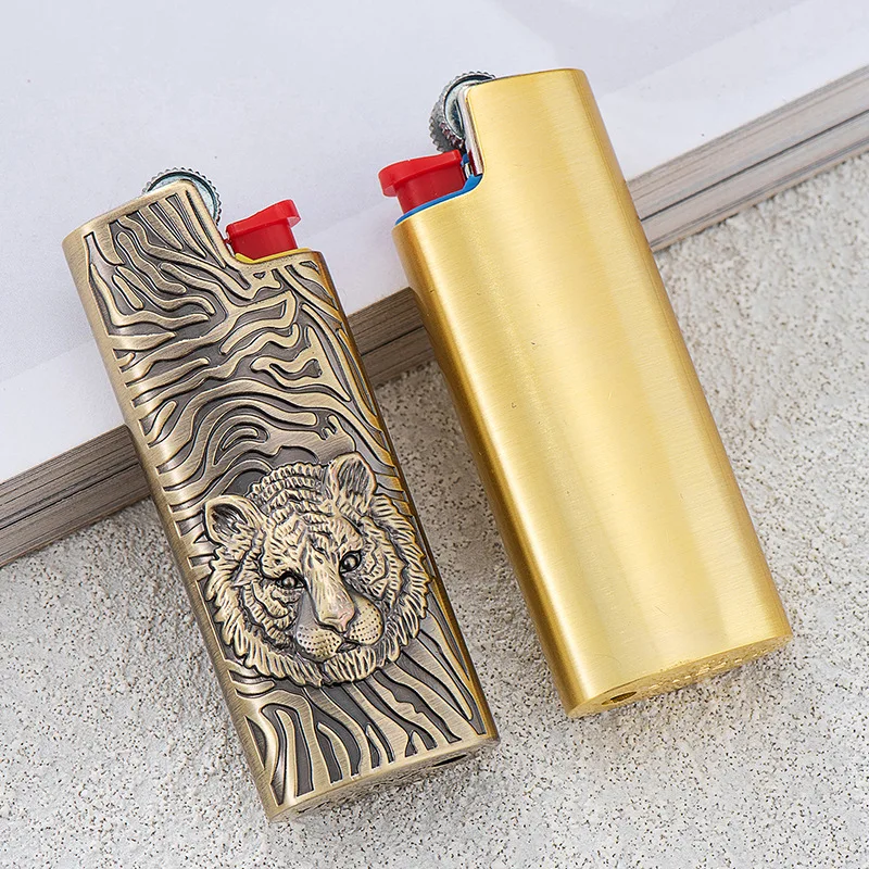 Bic Metal Embossed Tiger Lighter Case Disposable Bic BICJ5/J6 Refillable Lighter Protective Case (Lighter Not Included)