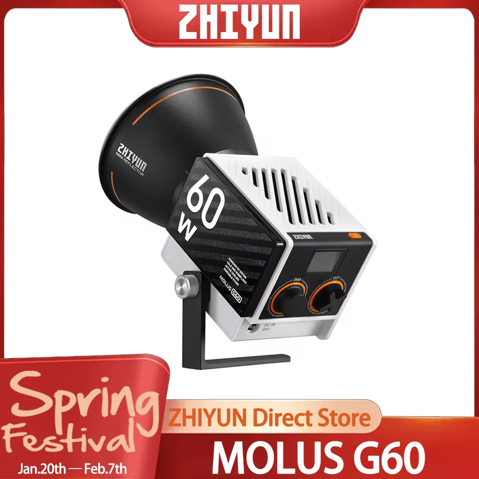 ZHIYUN MOLUS G60 60w 2700-6500k Bi-color Video Light  Smart App Control for Photography Studio Vlog Recording