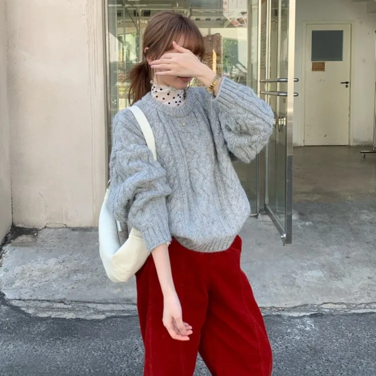 

Свободный женский трикотаж, осенне-зимний дизайн Sense Match All Lazy Twist Color Yarn Online irt Korean Sle Commute Sle