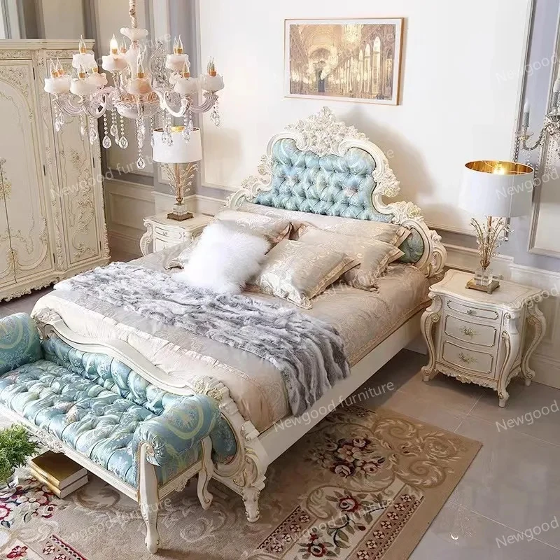custom.Classical French Style Luxury and King Size Beds Hand-Curved Royal Up-Holstered Bedroom Sets with Classic Double Be - view 2