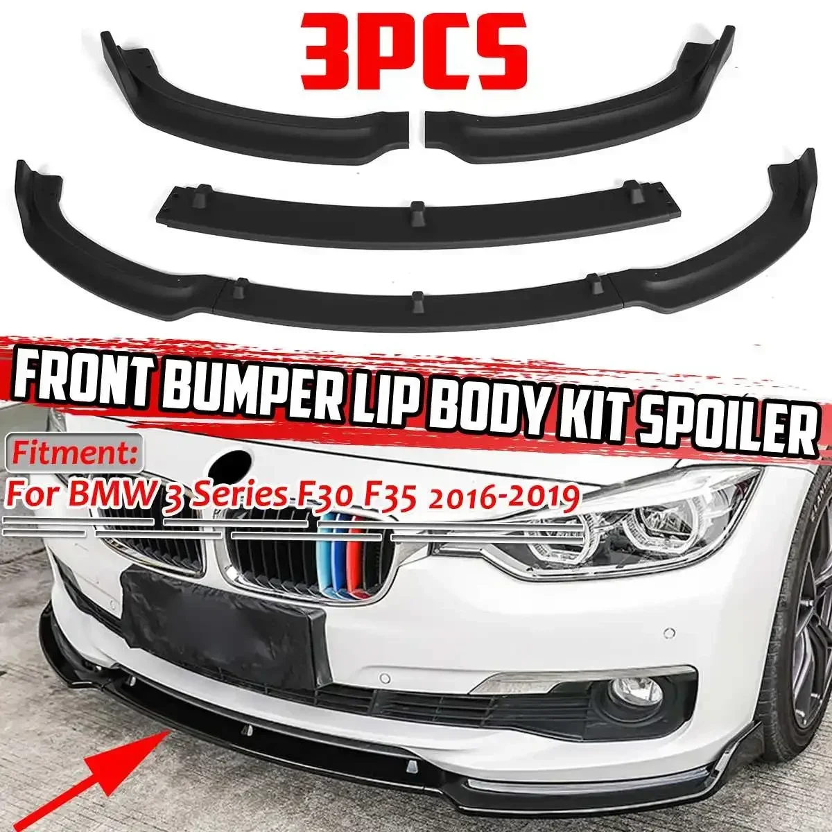 

F30 F35 Front Lip 3Pcs Car Front Bumper Splitter Lip Spoiler Diffuser For BMW 3 Series F30 F35 2016-2019 Accessories Body Kit