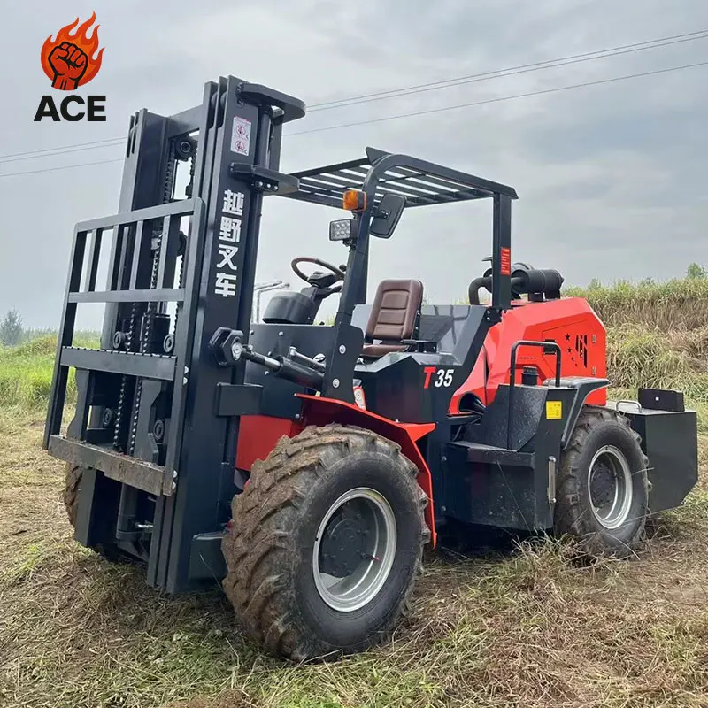 中国製ラフテレーンフォークリフト3トン4x4屋外オフロード全地形対応フォークリフトディーゼルフォークリフト3.5トン5トンEPA付き