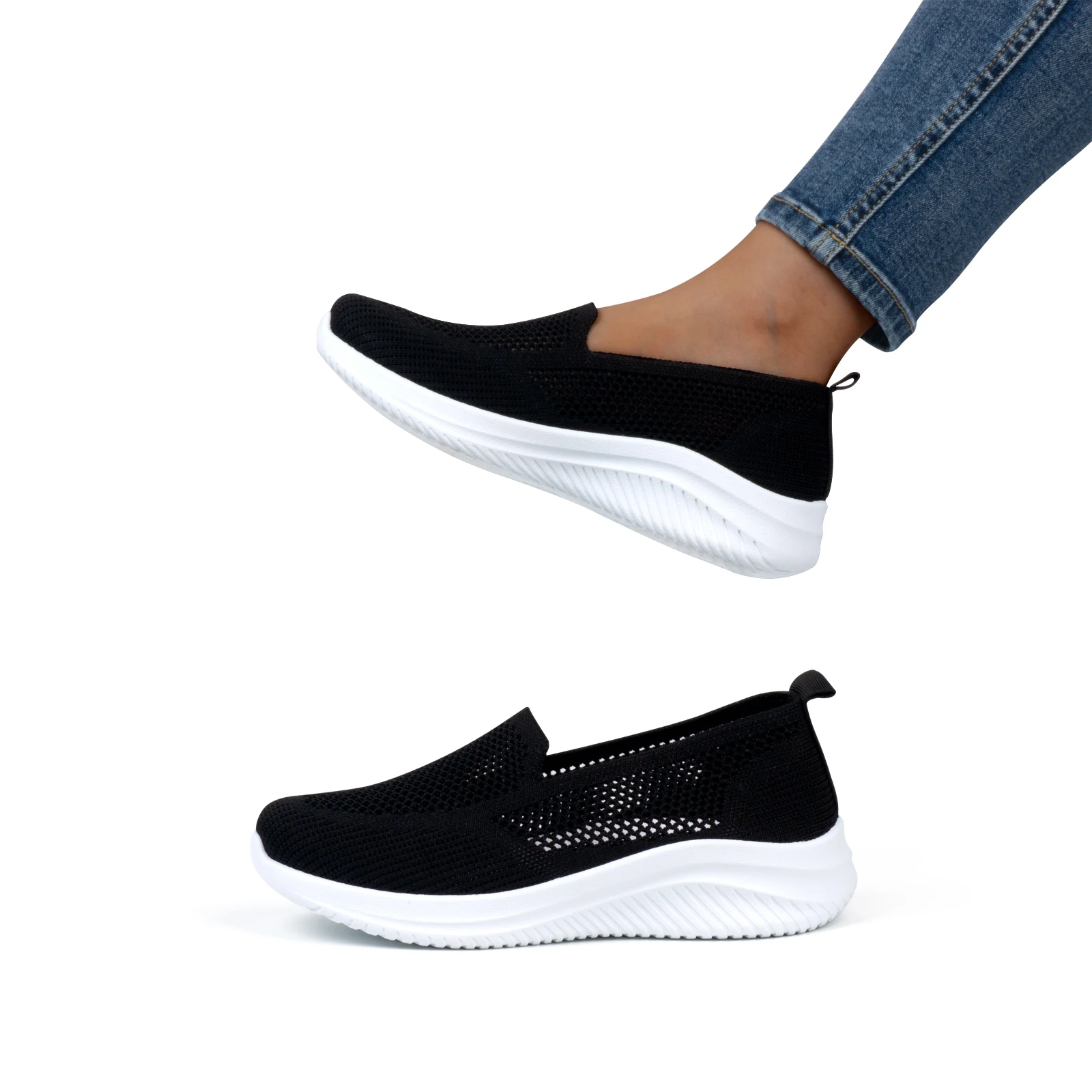 Women Walking Trainers Shoes Mesh Sports Breathable Lightweight Flats Soft Sole Casual Knitted Sneakers