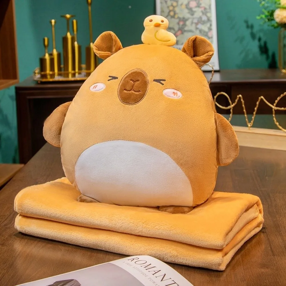 

3-in-1 Capybara Throw Pillow PP Cotton Filled Air Conditioning Blanket Cartoon Hand Warmer Storage Design Soft Pillow Blanket