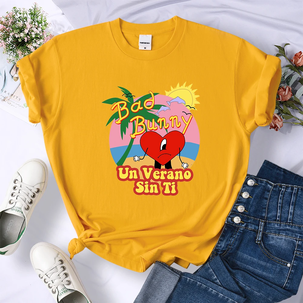 Bad Bunny Un Verano Sin Ti So Sad Prints T Shirts Fashion Casual Tee Shirt Loose Summer Tops Funny Crewneck Womens Clothing